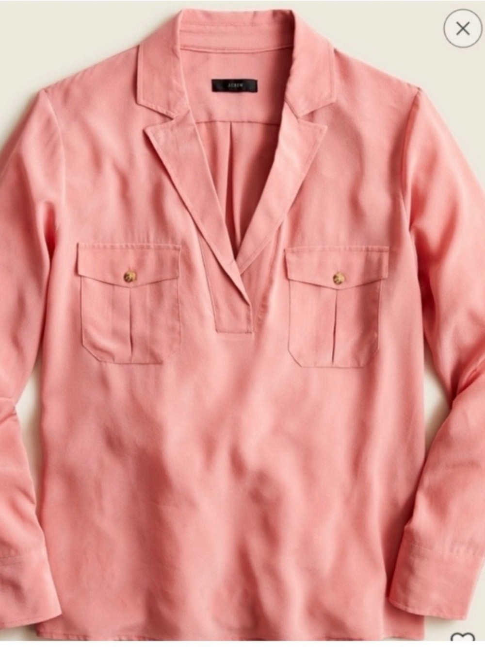 NWT J. Crew Popover Silk Pocket Collared Blouse Salmon Small